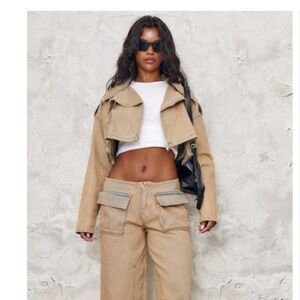 Acid washed Bronze and Denim Jean Trench Crop Jacket